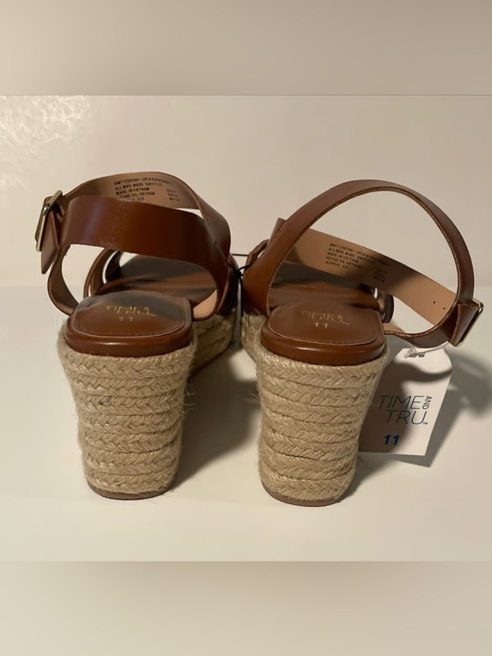 Time and Tru Tan Leather Espadrille Wedge Sandals